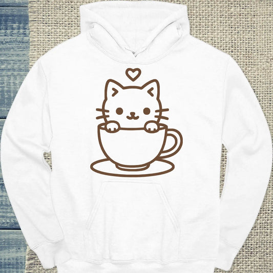 Hoodie - Katze in Tasse - Unisex - Katze & Kaffee Weiß