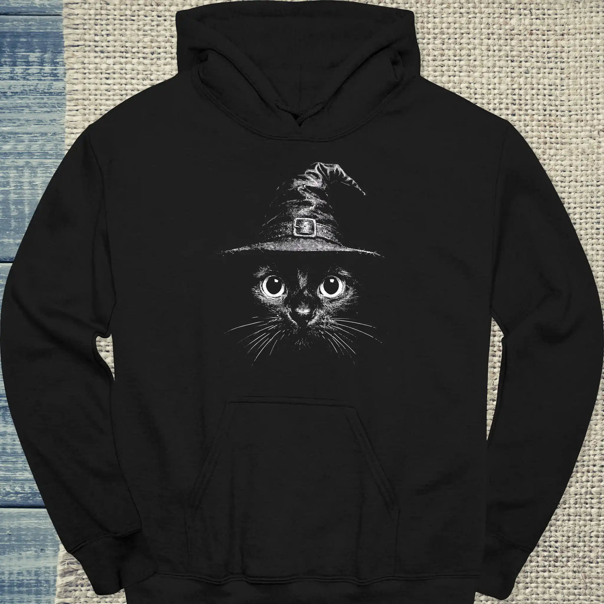 Hoodie - Katze mit Hexenhut - Unisex - Katze, Halloween Schwarz