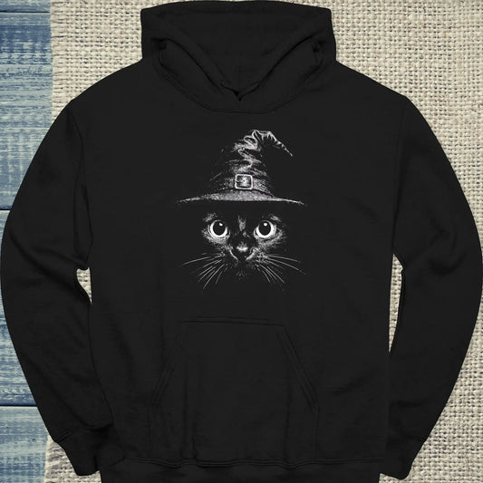 Hoodie - Katze mit Hexenhut - Unisex - Katze, Halloween Schwarz