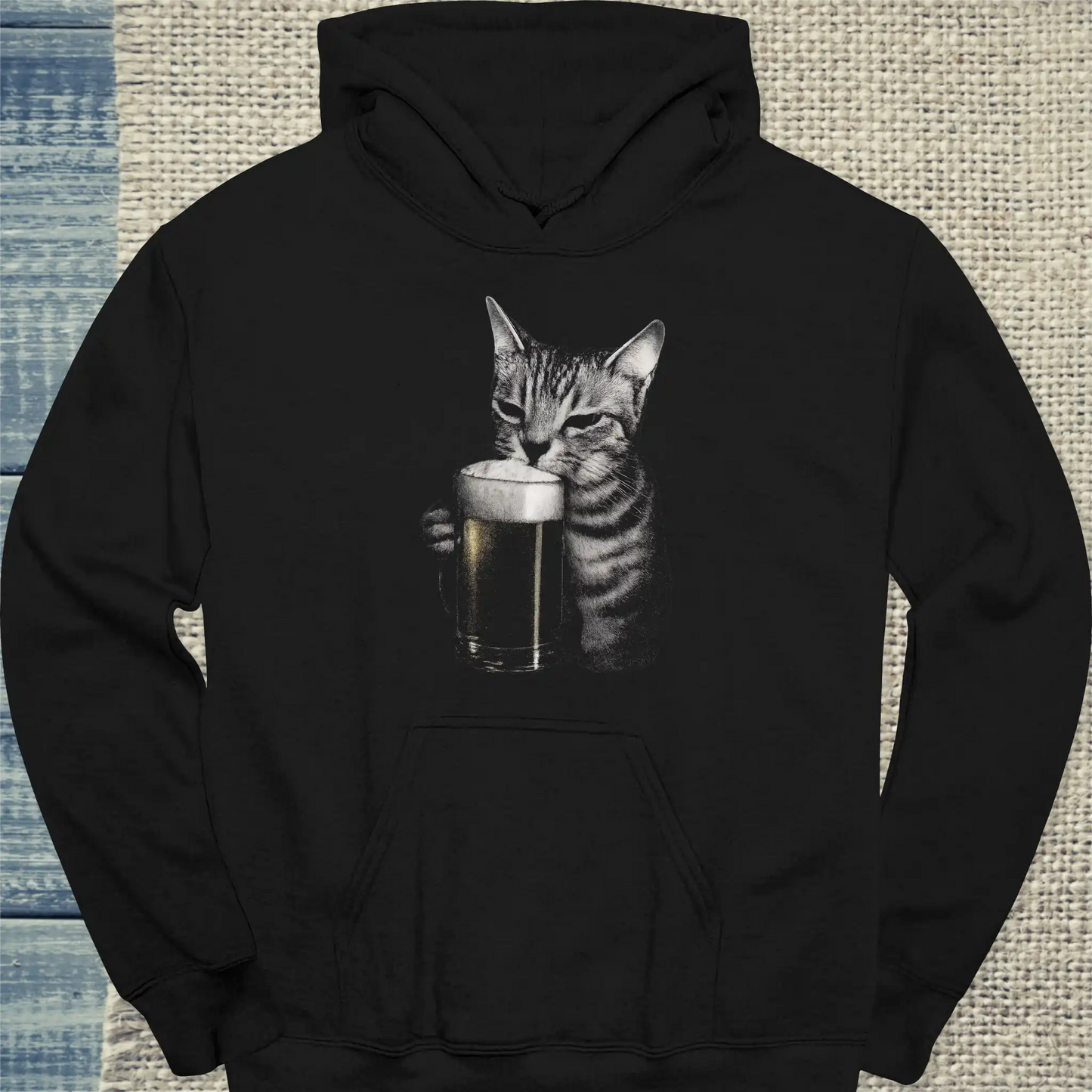Hoodie - Katze trinkt Bier - Unisex - Katze Schwarz
