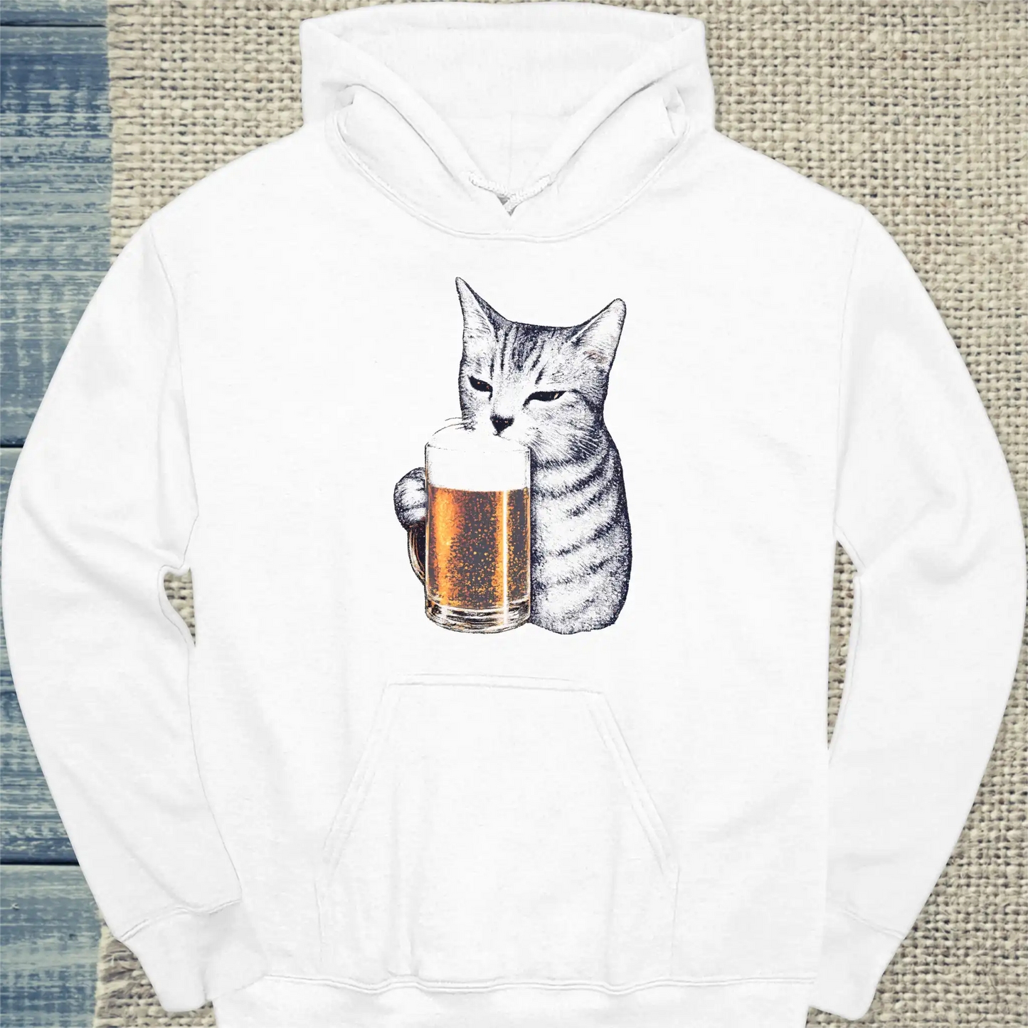 Hoodie - Katze trinkt Bier - Unisex - Katze Weiß