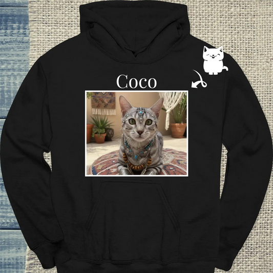 Hoodie - Katze und Name - Unisex - Katze, Personalisiert Schwarz