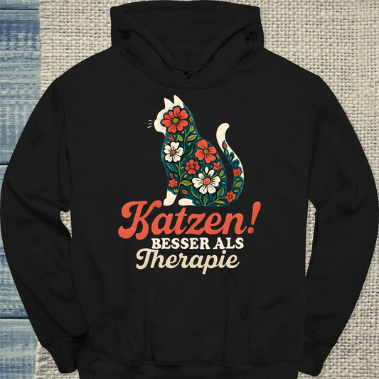 Hoodie - Katzen! Besser als Therapie - Unisex - Katze Schwarz