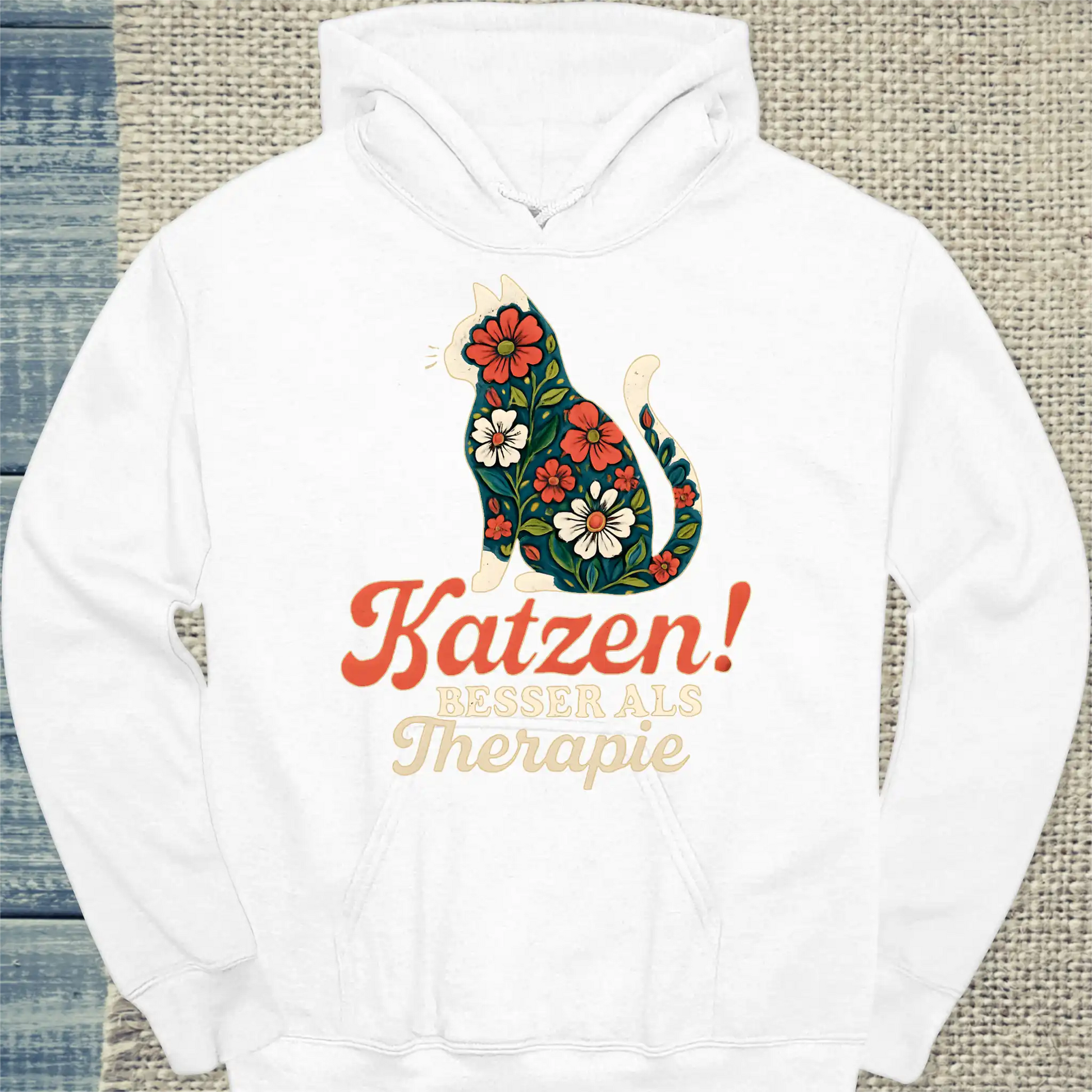 Hoodie - Katzen! Besser als Therapie - Unisex - Katze Weiß