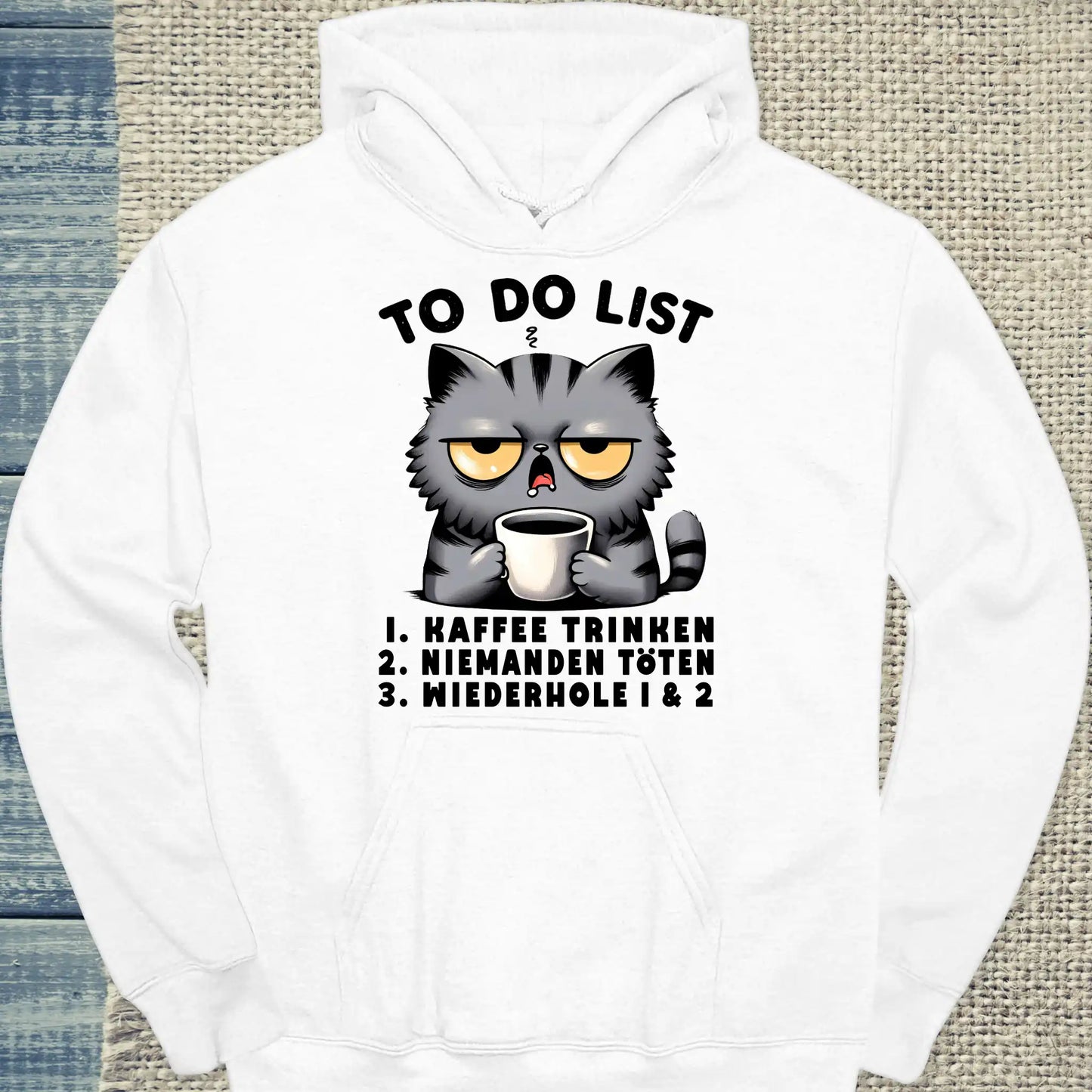 Hoodie - Katzen - Kaffee to do List - Unisex - Katze & Kaffee Weiß