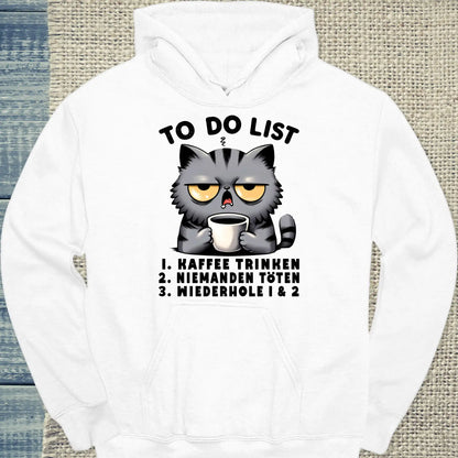 Hoodie - Katzen - Kaffee to do List - Unisex - Katze & Kaffee Weiß
