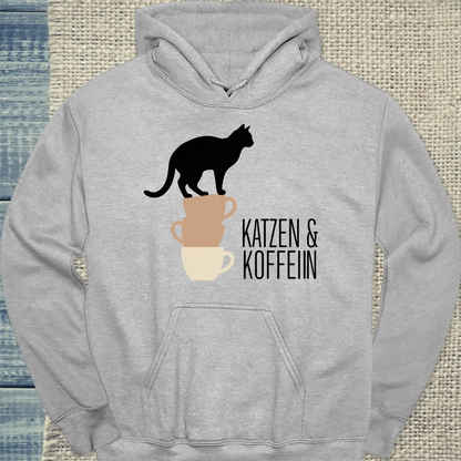 Hoodie - Katzen & Koffein - Unisex - Katze & Kaffee Grau