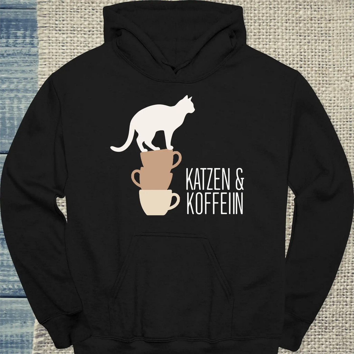 Hoodie - Katzen & Koffein - Unisex - Katze & Kaffee Schwarz