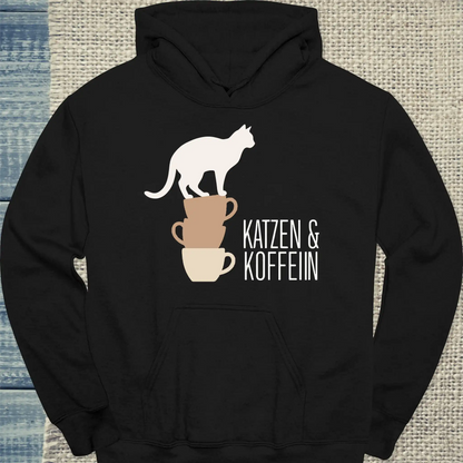 Hoodie - Katzen & Koffein - Unisex - Katze & Kaffee Schwarz
