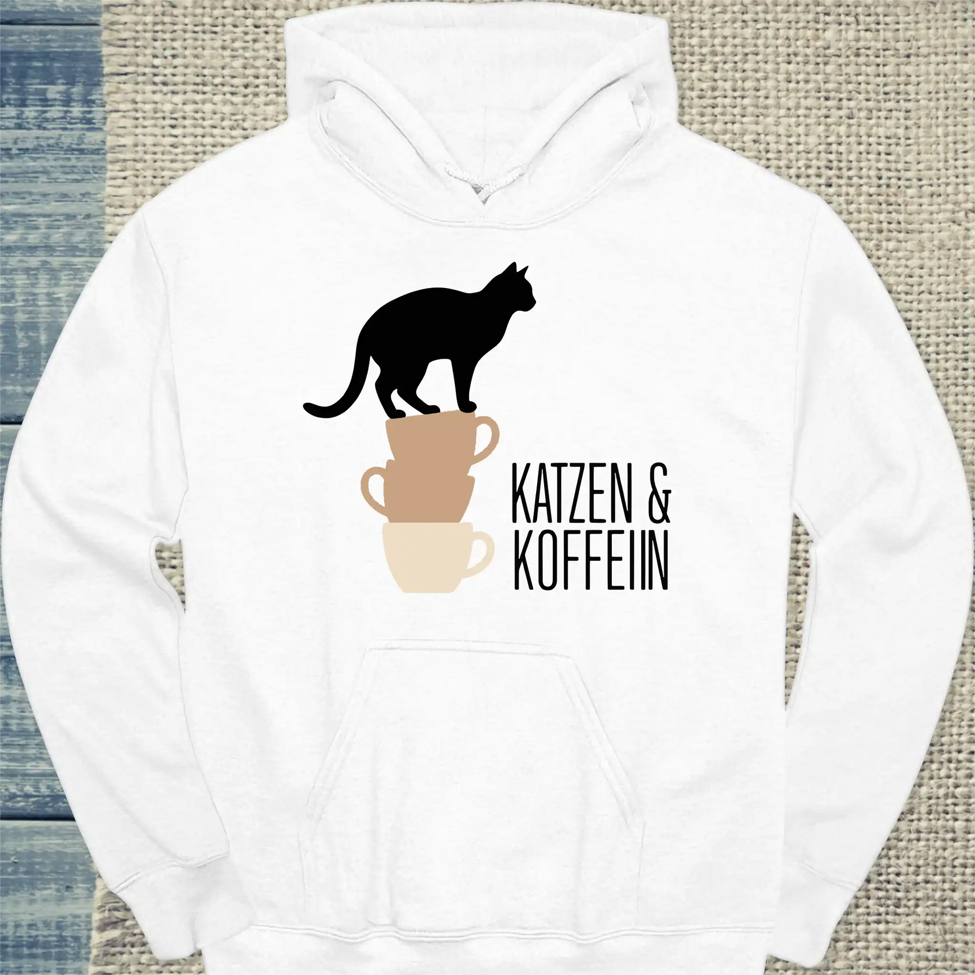 Hoodie - Katzen & Koffein - Unisex - Katze & Kaffee Weiß