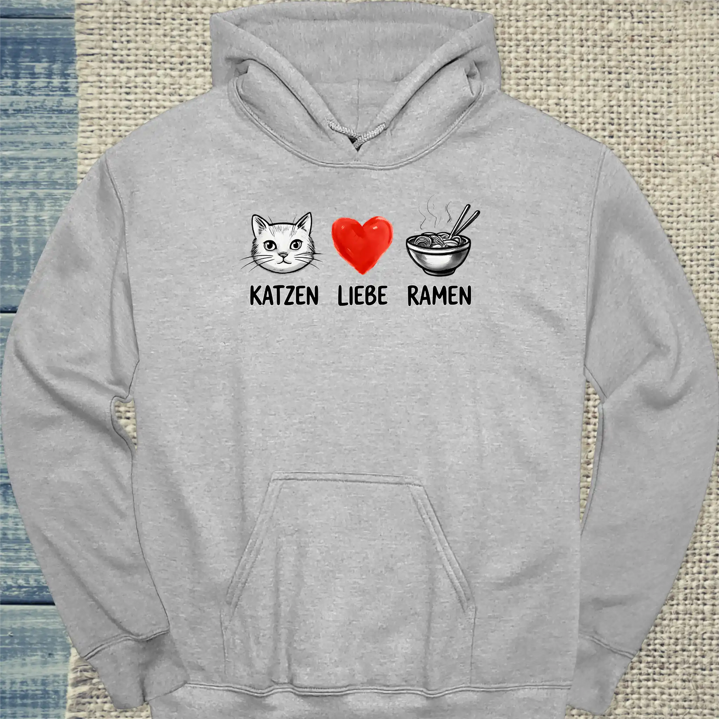 Hoodie - Katzen - Liebe - Ramen - Unisex - Katze, Ramen Grau