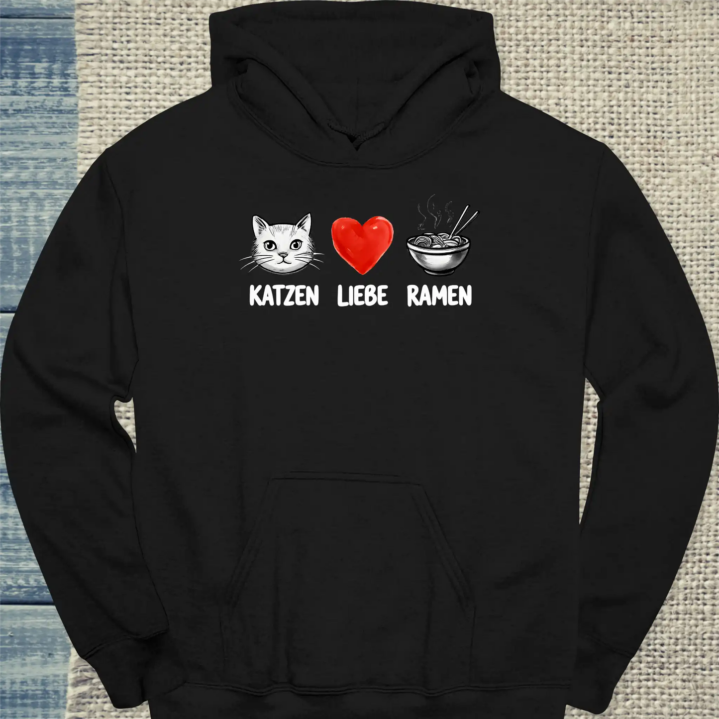 Hoodie - Katzen - Liebe - Ramen - Unisex - Katze, Ramen Schwarz