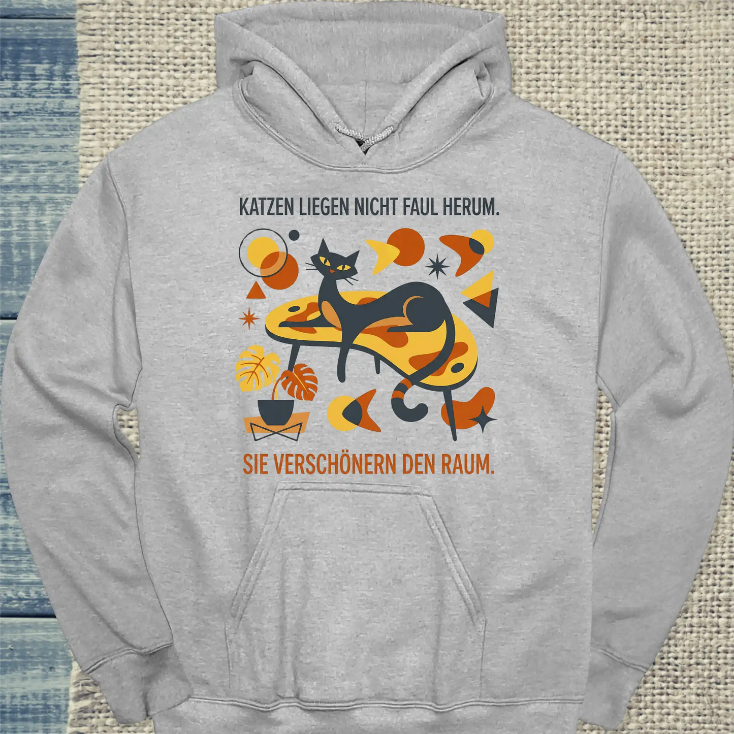 Hoodie - Katzen verschönern den Raum - Unisex - Katze Grau