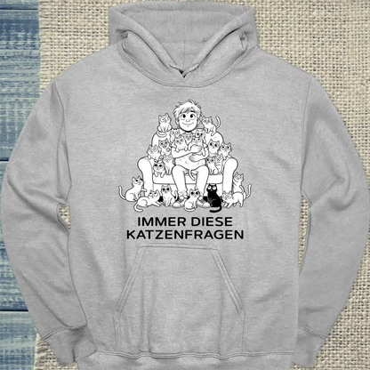 Hoodie - Katzenfragen - Unisex - Katze, Cat Guy Grau