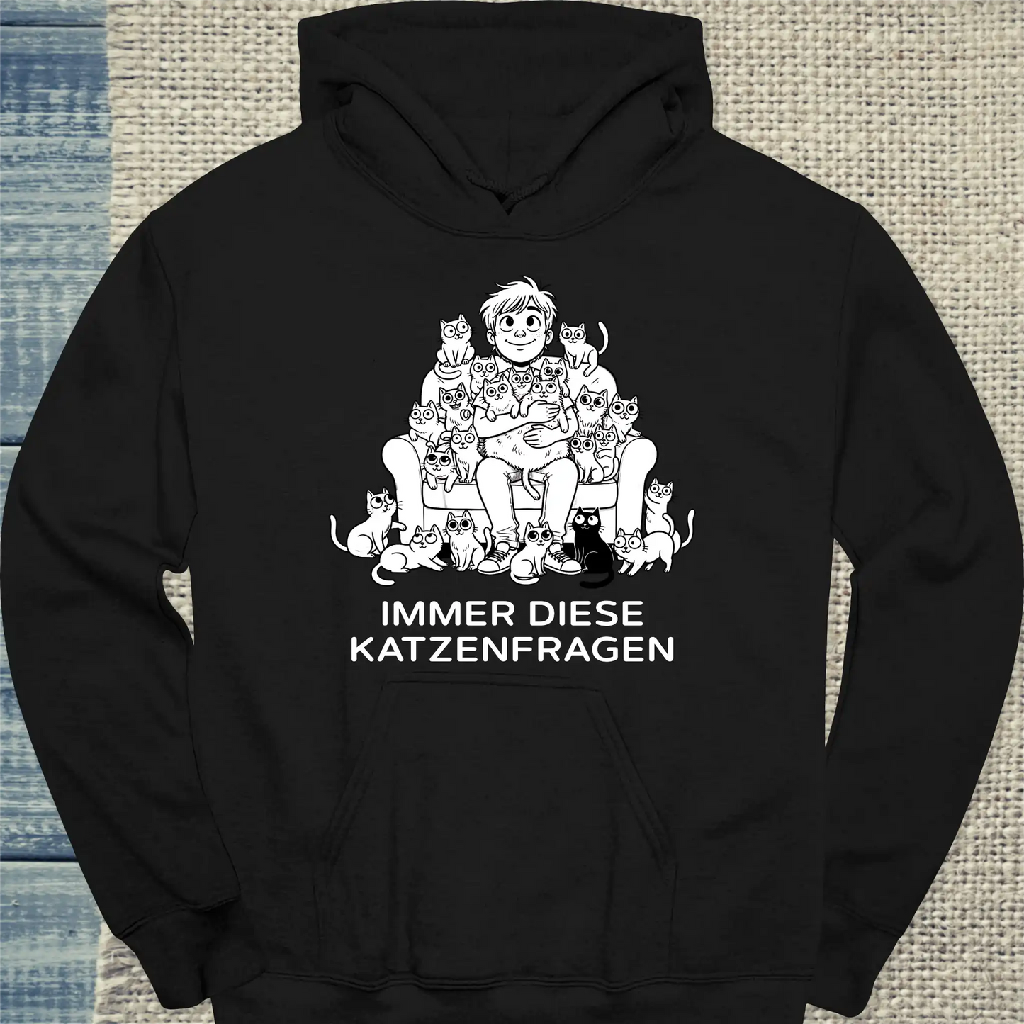 Hoodie - Katzenfragen - Unisex - Katze, Cat Guy Schwarz