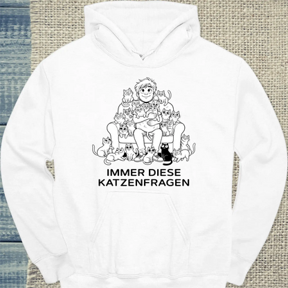 Hoodie - Katzenfragen - Unisex - Katze, Cat Guy Weiß