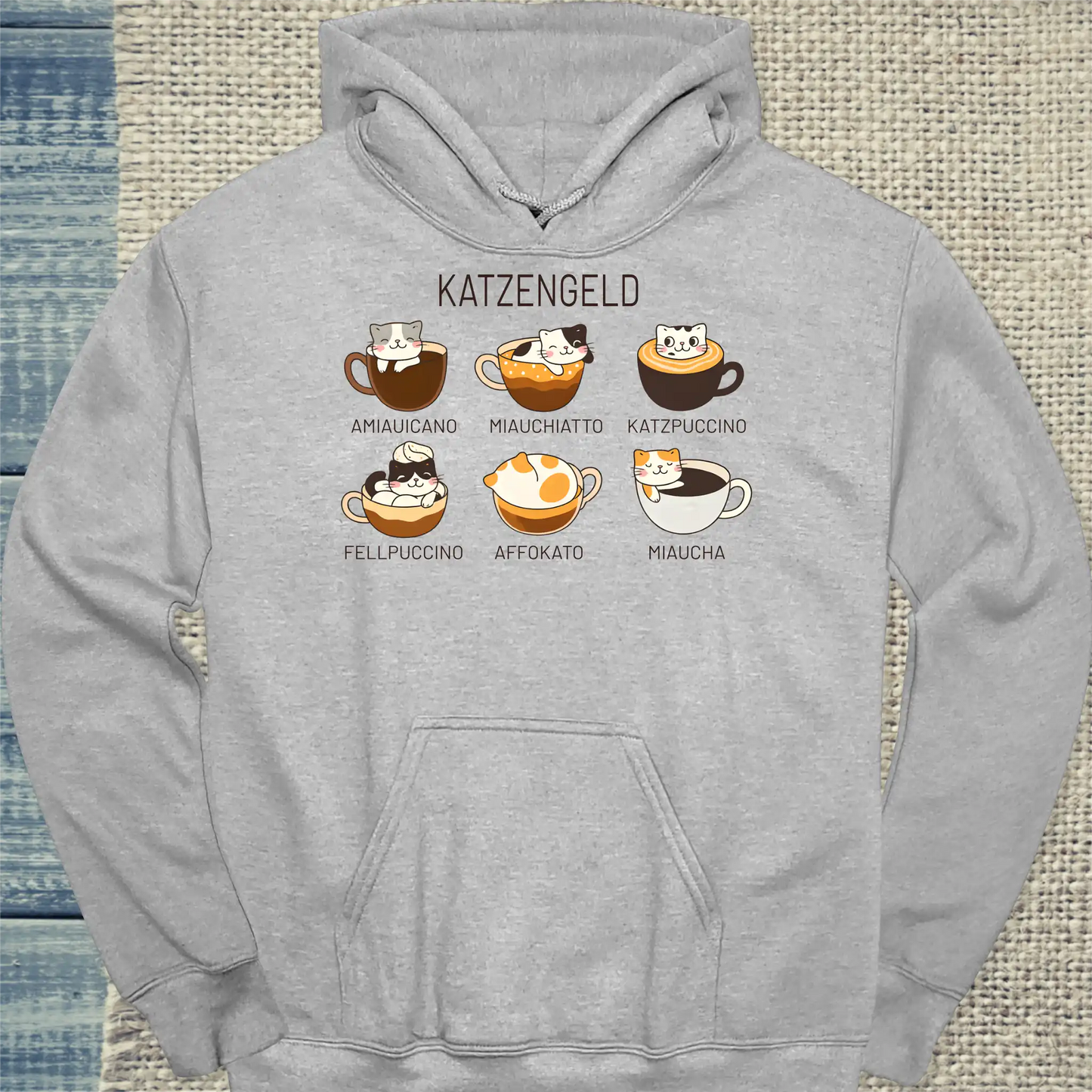 Hoodie - Katzengeld - Unisex - Katze, Kaffee Grau