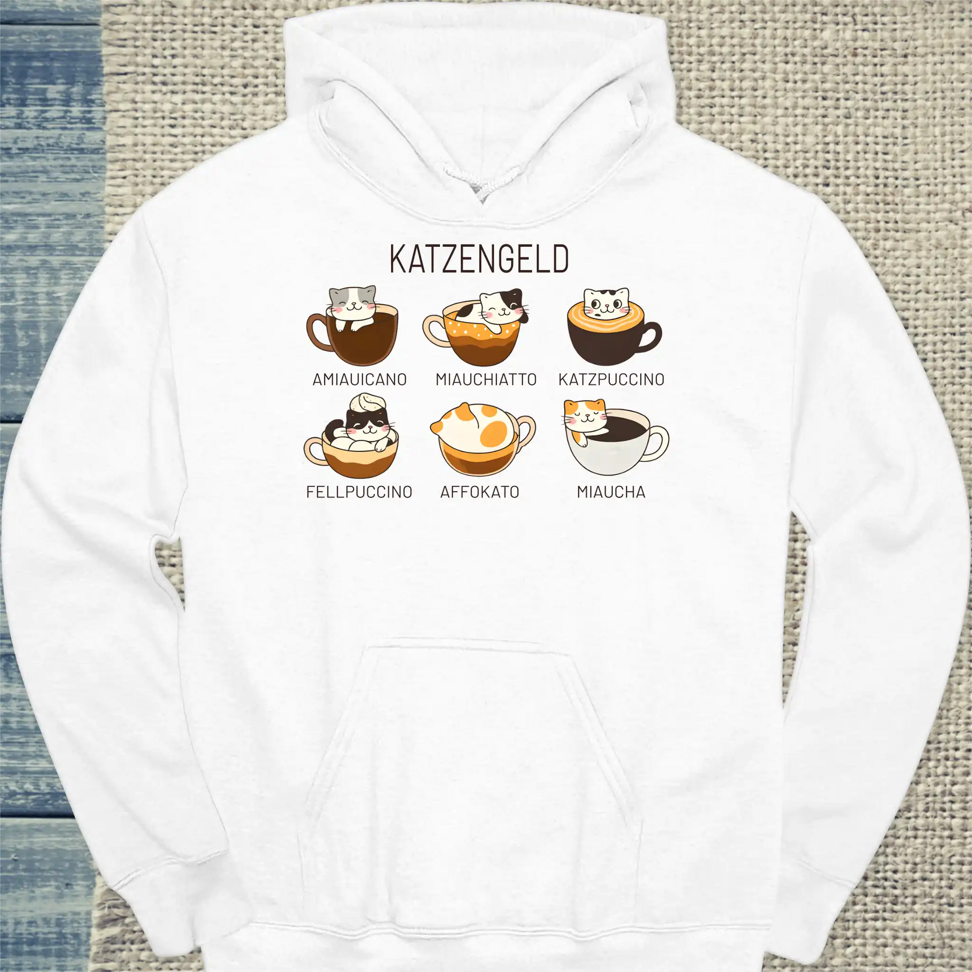 Hoodie - Katzengeld - Unisex - Katze, Kaffee Weiß