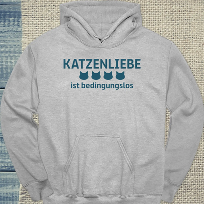Hoodie - Katzenliebe - Unisex - Katze Grau