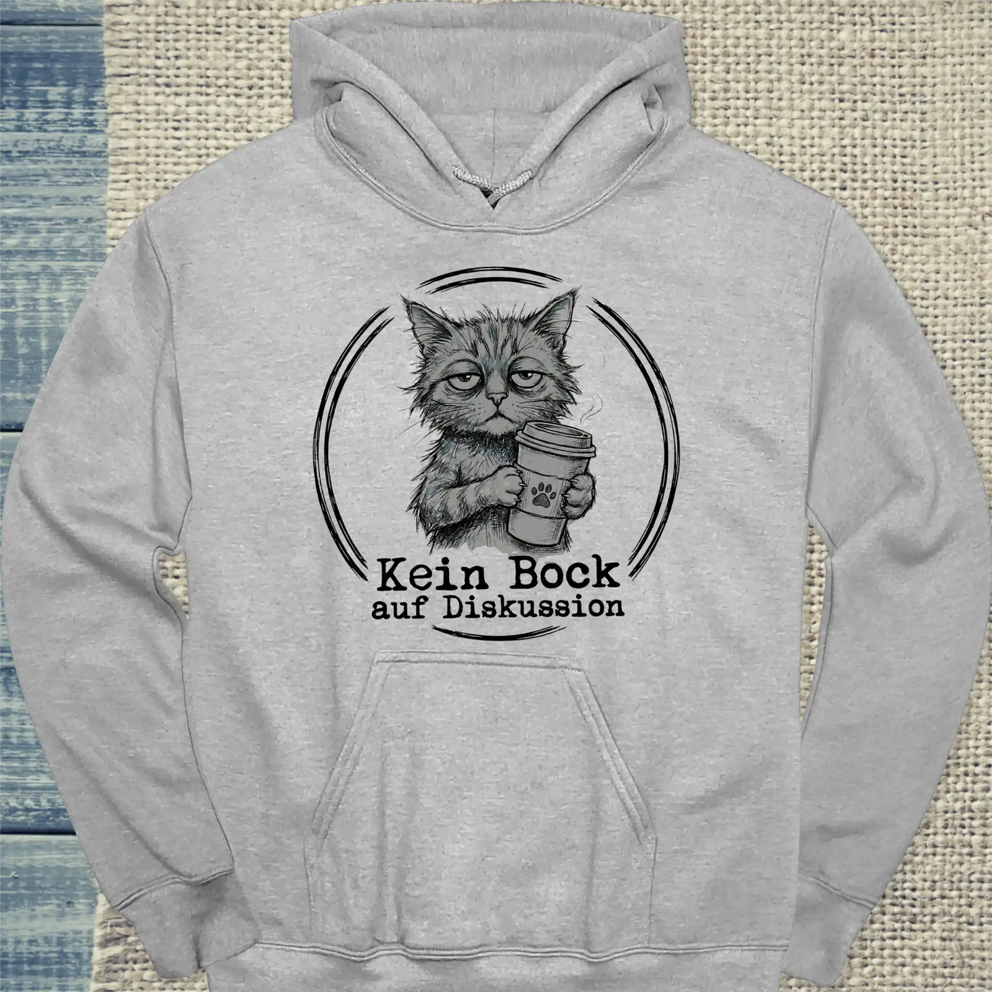 Hoodie - Kein Bock auf Diskussion - Unisex - Katze & Kaffee Grau