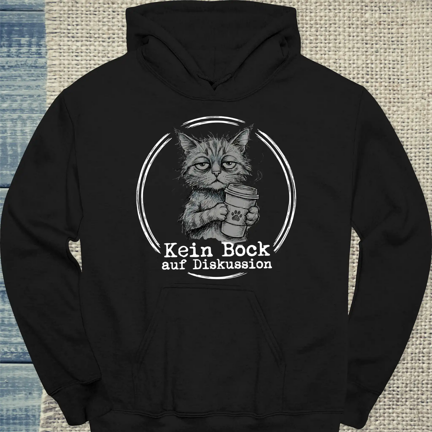 Hoodie - Kein Bock auf Diskussion - Unisex - Katze & Kaffee Schwarz