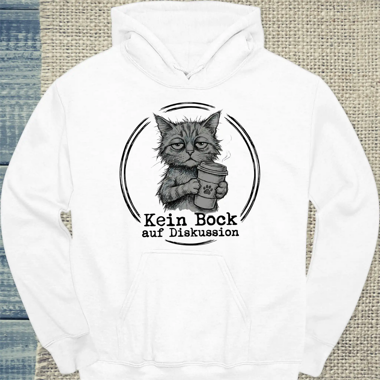 Hoodie - Kein Bock auf Diskussion - Unisex - Katze & Kaffee Weiß