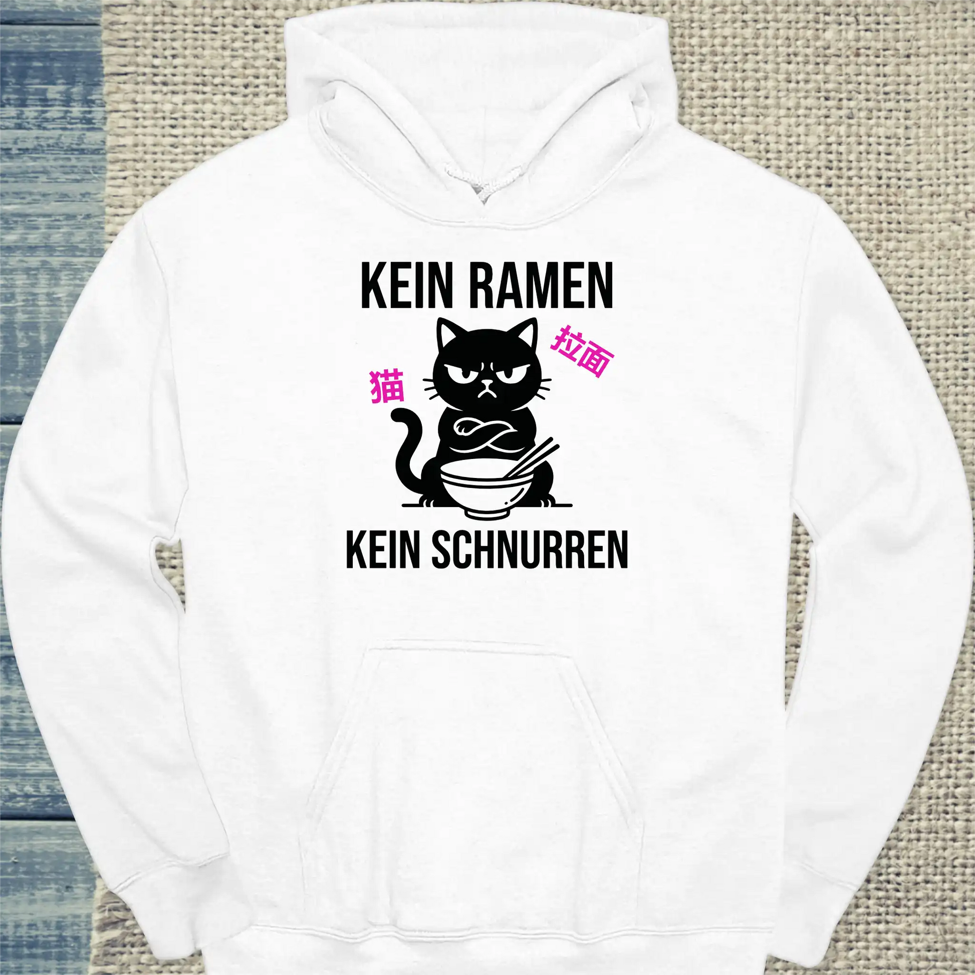 Hoodie - Kein Ramen - Unisex - Katze, Ramen Weiß