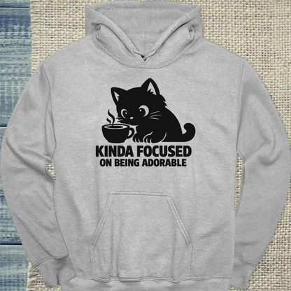 Hoodie - Kinda focused on being adorable - Unisex - Katze & Kaffee Grau