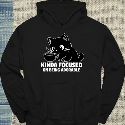 Hoodie - Kinda focused on being adorable - Unisex - Katze & Kaffee Schwarz