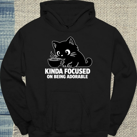 Hoodie - Kinda focused on being adorable - Unisex - Katze & Kaffee Schwarz