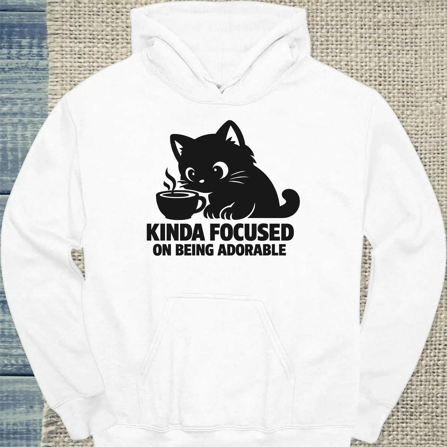 Hoodie - Kinda focused on being adorable - Unisex - Katze & Kaffee Weiß