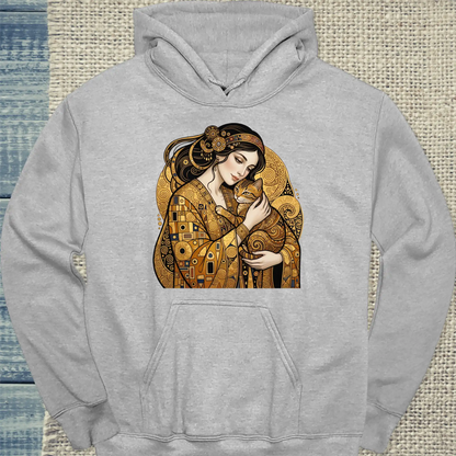 Hoodie - Klimt Cat Lady - Unisex - Katze & Kaffee, Kunst Grau