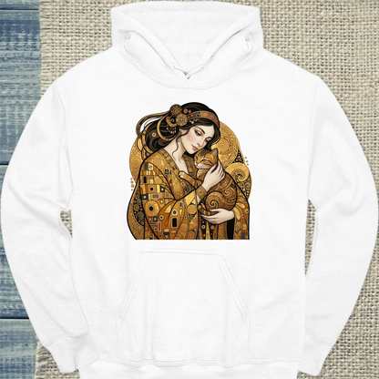 Hoodie - Klimt Cat Lady - Unisex - Katze & Kaffee, Kunst Weiß