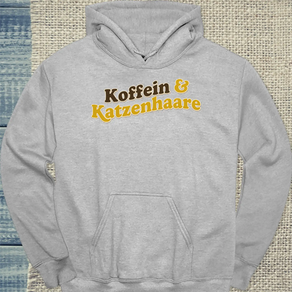 Hoodie - Koffein & Katzenhaare - Unisex - Katze & Kaffee Grau
