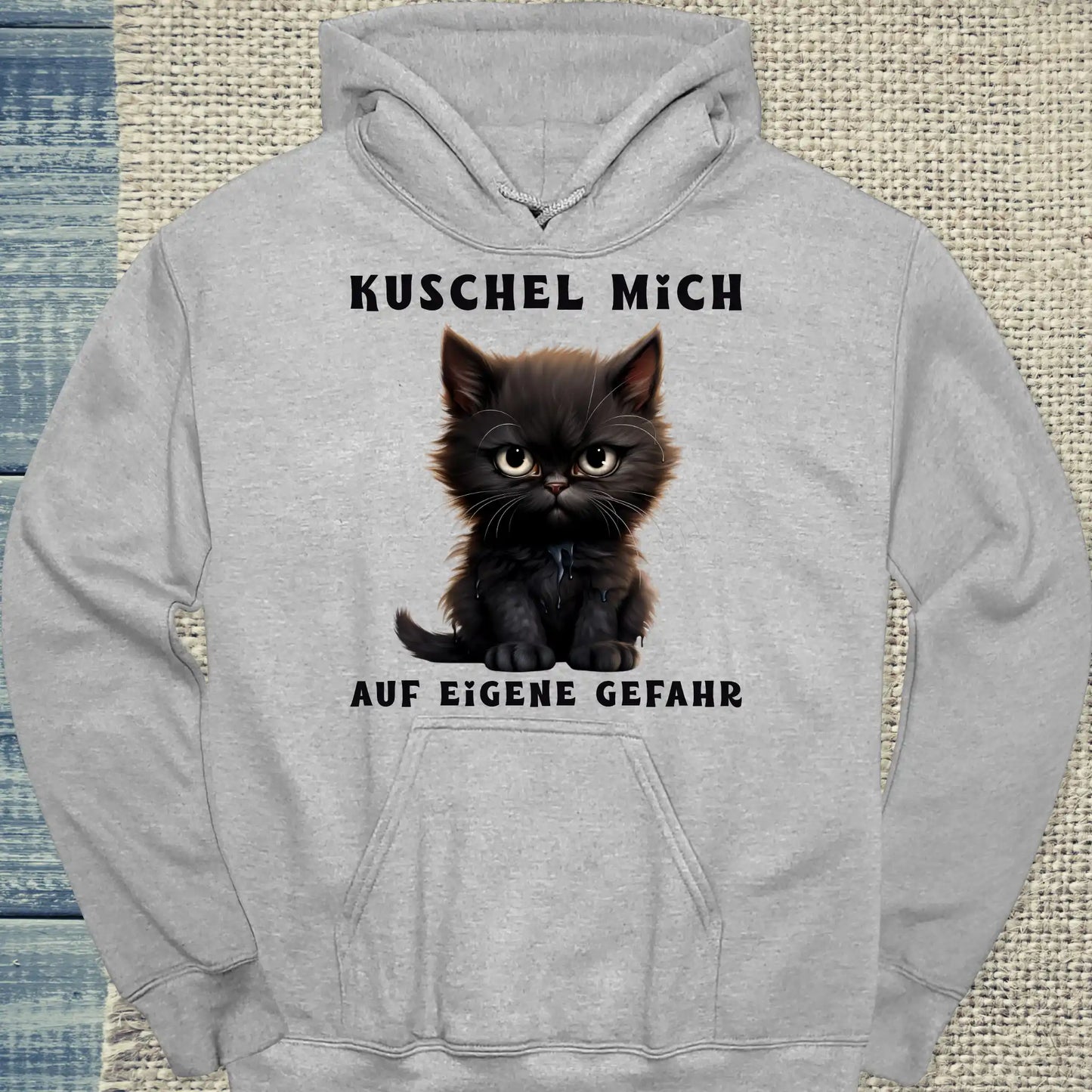 Hoodie - Kuschel Mich - Auf eigene Gefahr - Unisex - Katze Grau
