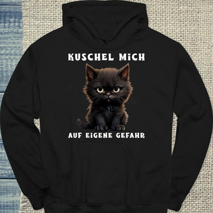 Hoodie - Kuschel Mich - Auf eigene Gefahr - Unisex - Katze Schwarz
