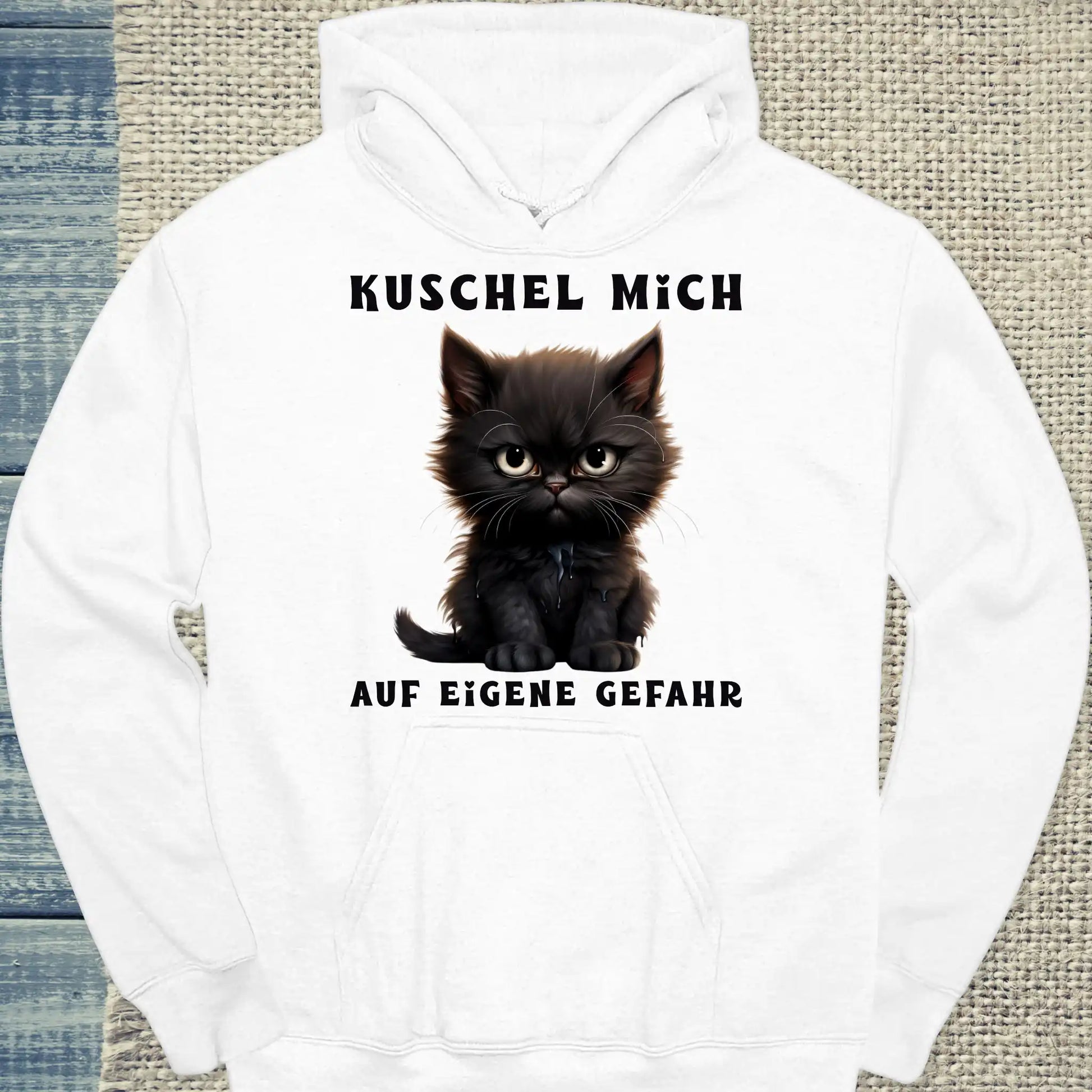 Hoodie - Kuschel Mich - Auf eigene Gefahr - Unisex - Katze Weiß