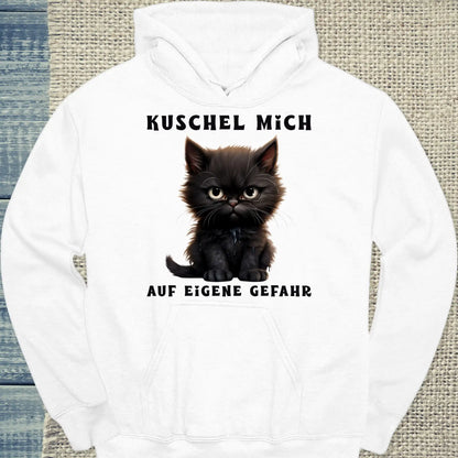 Hoodie - Kuschel Mich - Auf eigene Gefahr - Unisex - Katze Weiß