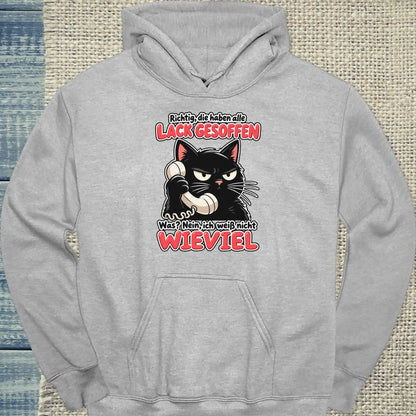 Hoodie - Lack gesoffen - Unisex - Katze Grau