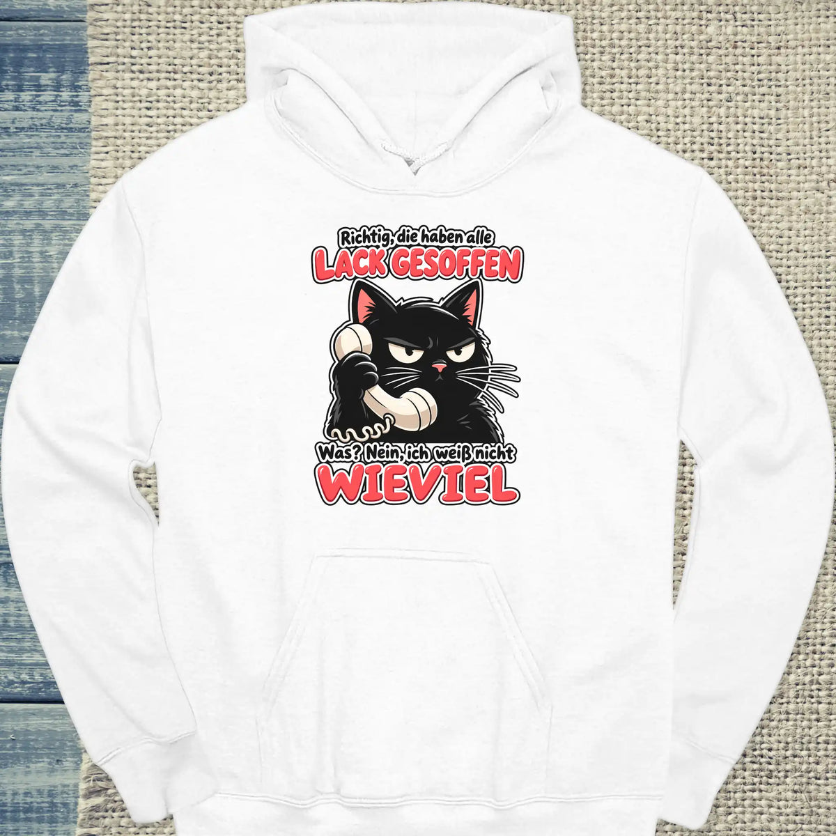 Hoodie - Lack gesoffen - Unisex - Katze Weiß