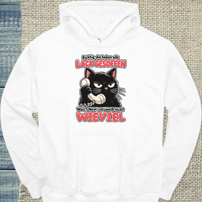 Hoodie - Lack gesoffen - Unisex - Katze Weiß