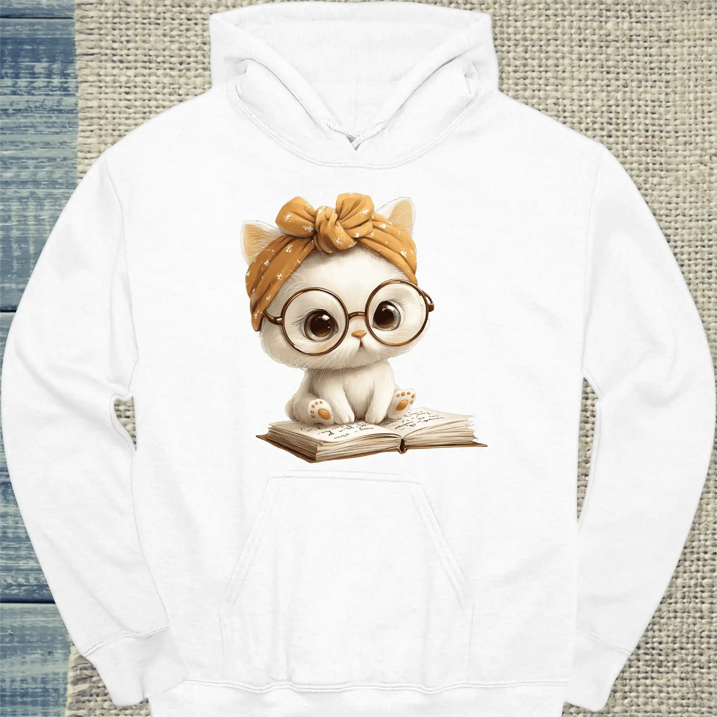 Hoodie - Lesekatze - Unisex - Katze Weiß