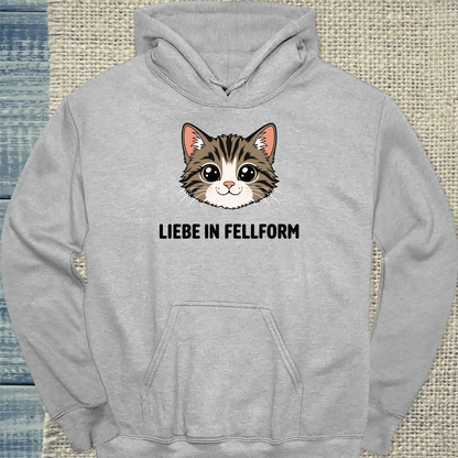 Hoodie - Liebe in Fellform - Unisex - Katze Grau
