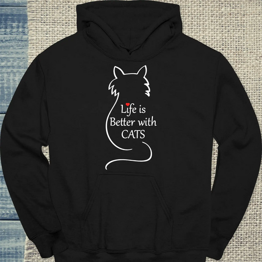 Hoodie - Live is better with cats - Unisex - Katze Schwarz