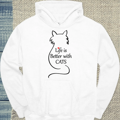 Hoodie - Live is better with cats - Unisex - Katze Weiß