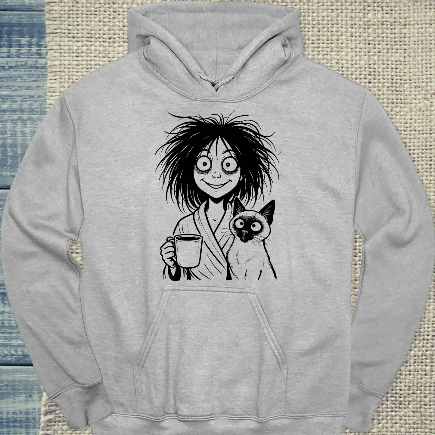 Hoodie - Lustige Katzenfrau - Unisex - KaffeeMiau Grau
