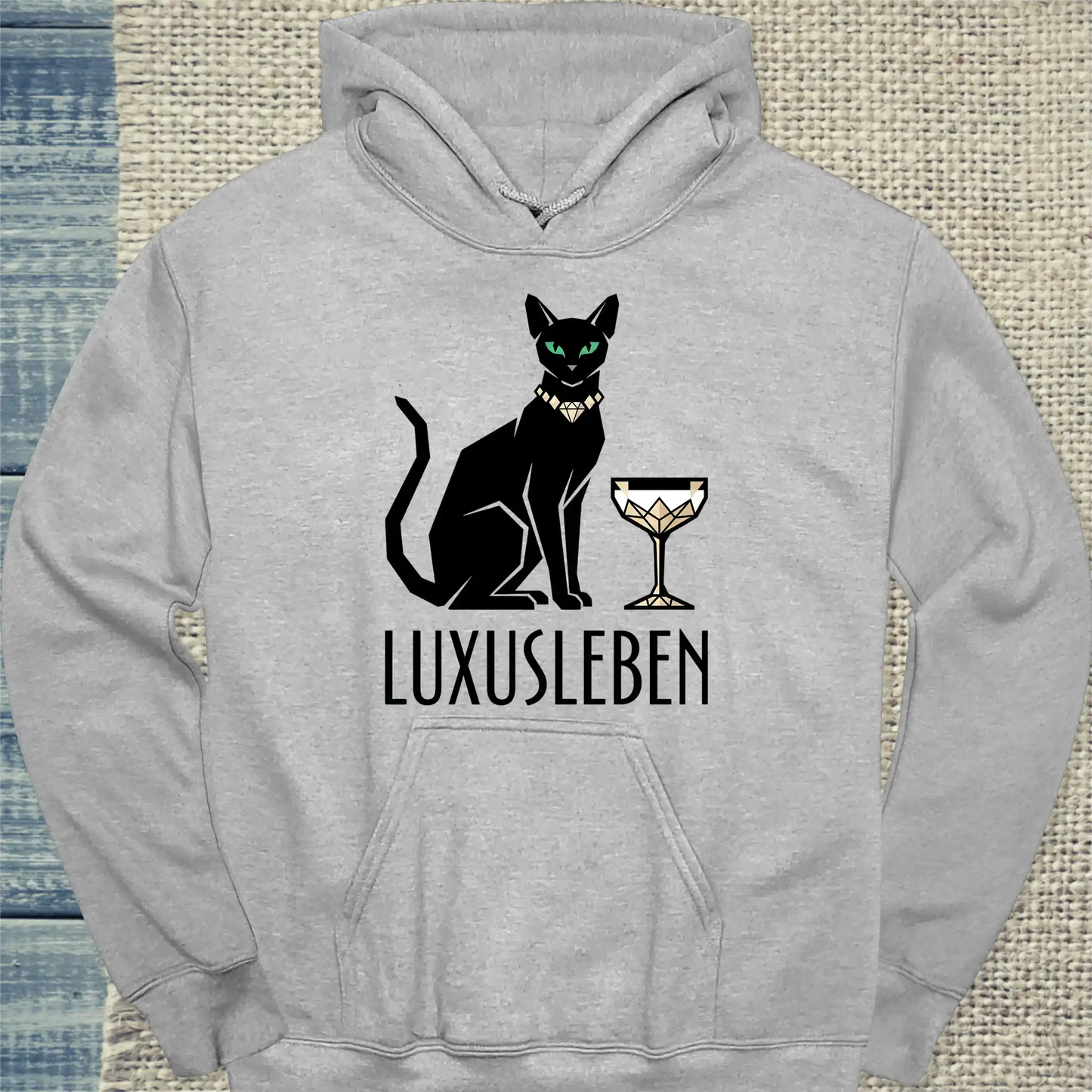 Hoodie - Luxusleben - Unisex - Katze Grau