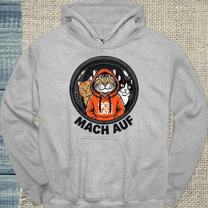 Hoodie - Mach auf - Unisex - Katze, Cat Guy Grau