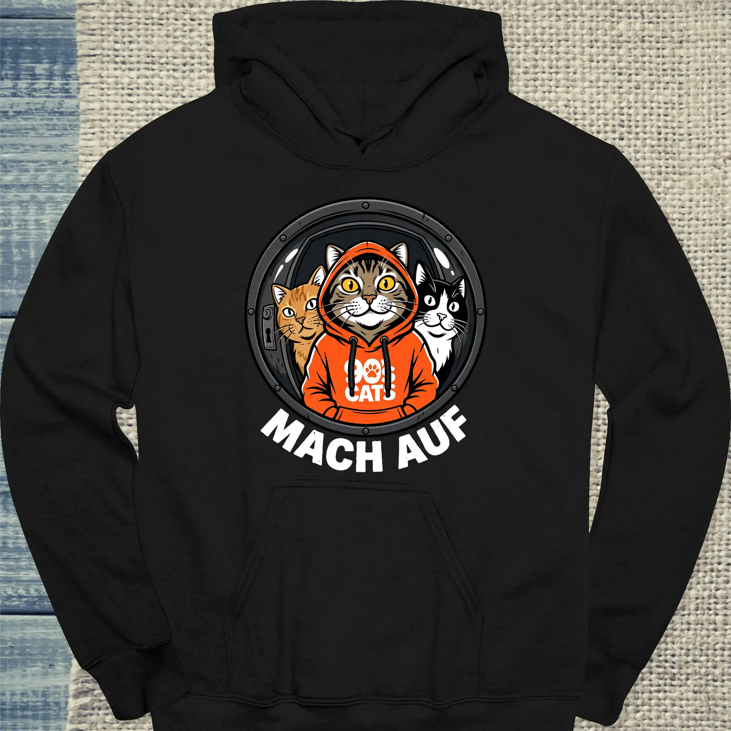 Hoodie - Mach auf - Unisex - Katze, Cat Guy Schwarz