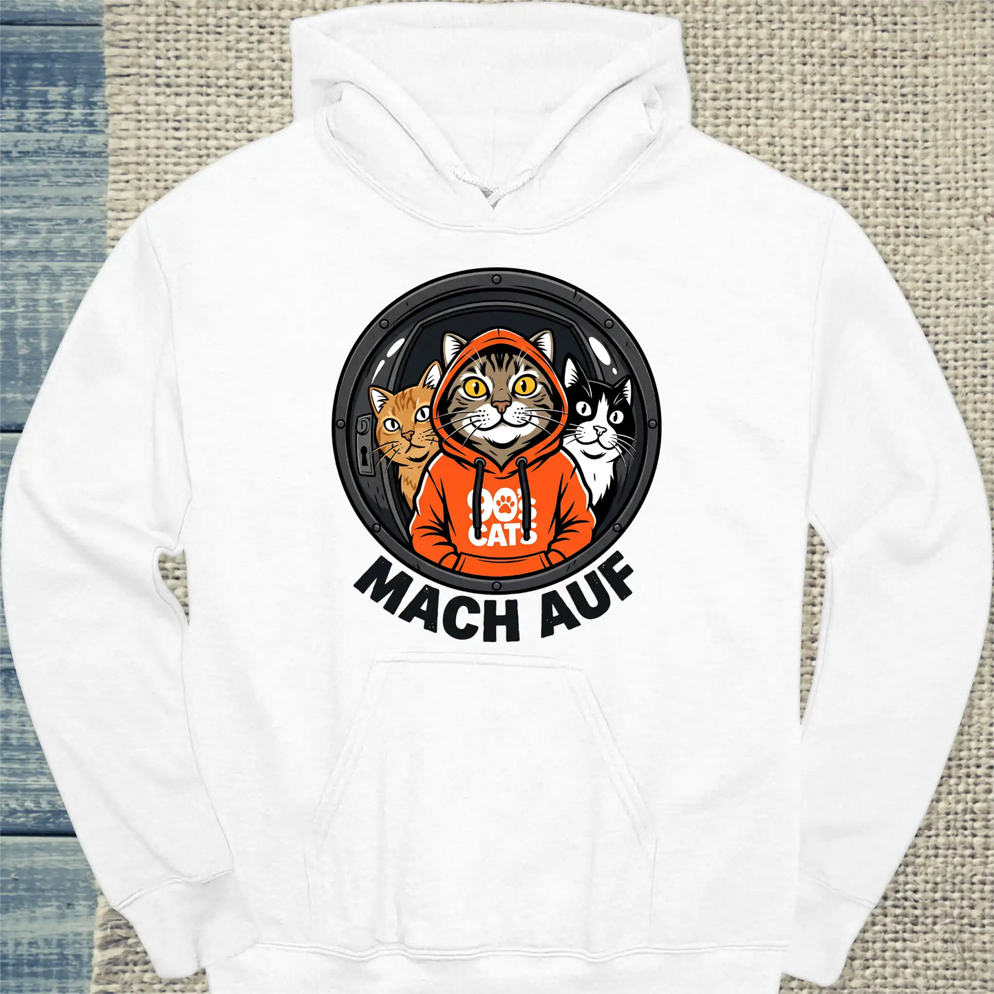Hoodie - Mach auf - Unisex - Katze, Cat Guy Weiß